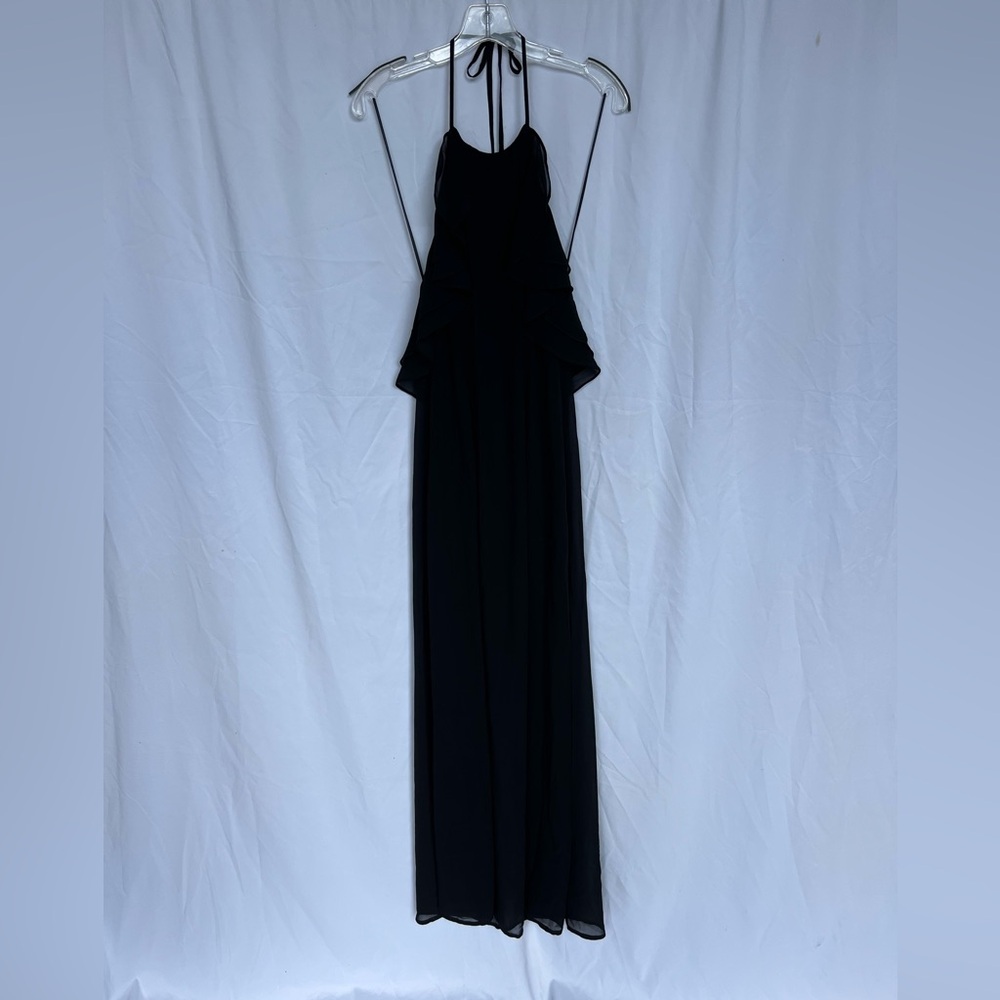 Paper Halter Dress Long Floor Length Solid Black Wedding Guest Attire Womens S